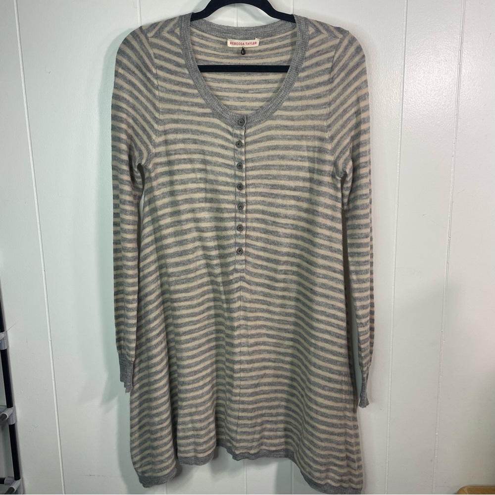 Rebecca Taylor Womens Large Sweater Long Asymmetrical Striped Sweater